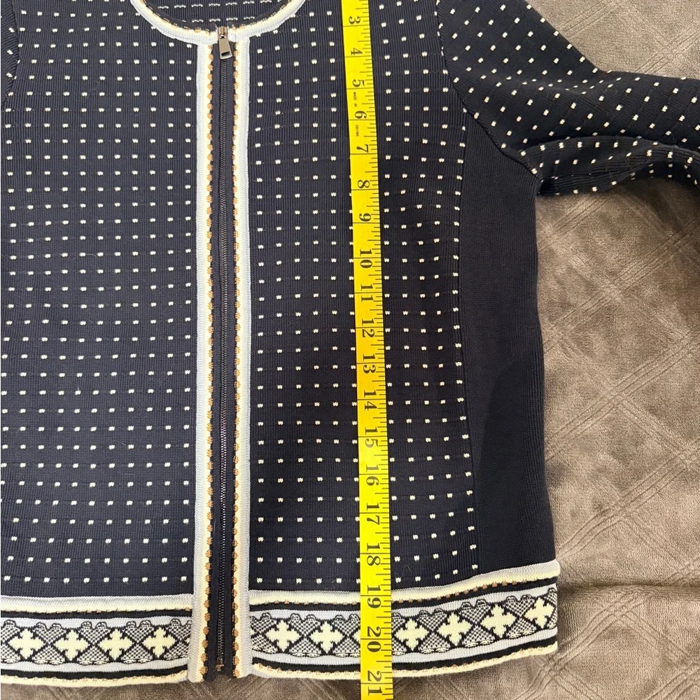 Tory Burch Navy Cardigan Sweater Long Sleeve Zipper Sweater Cotton &Nylon Blend